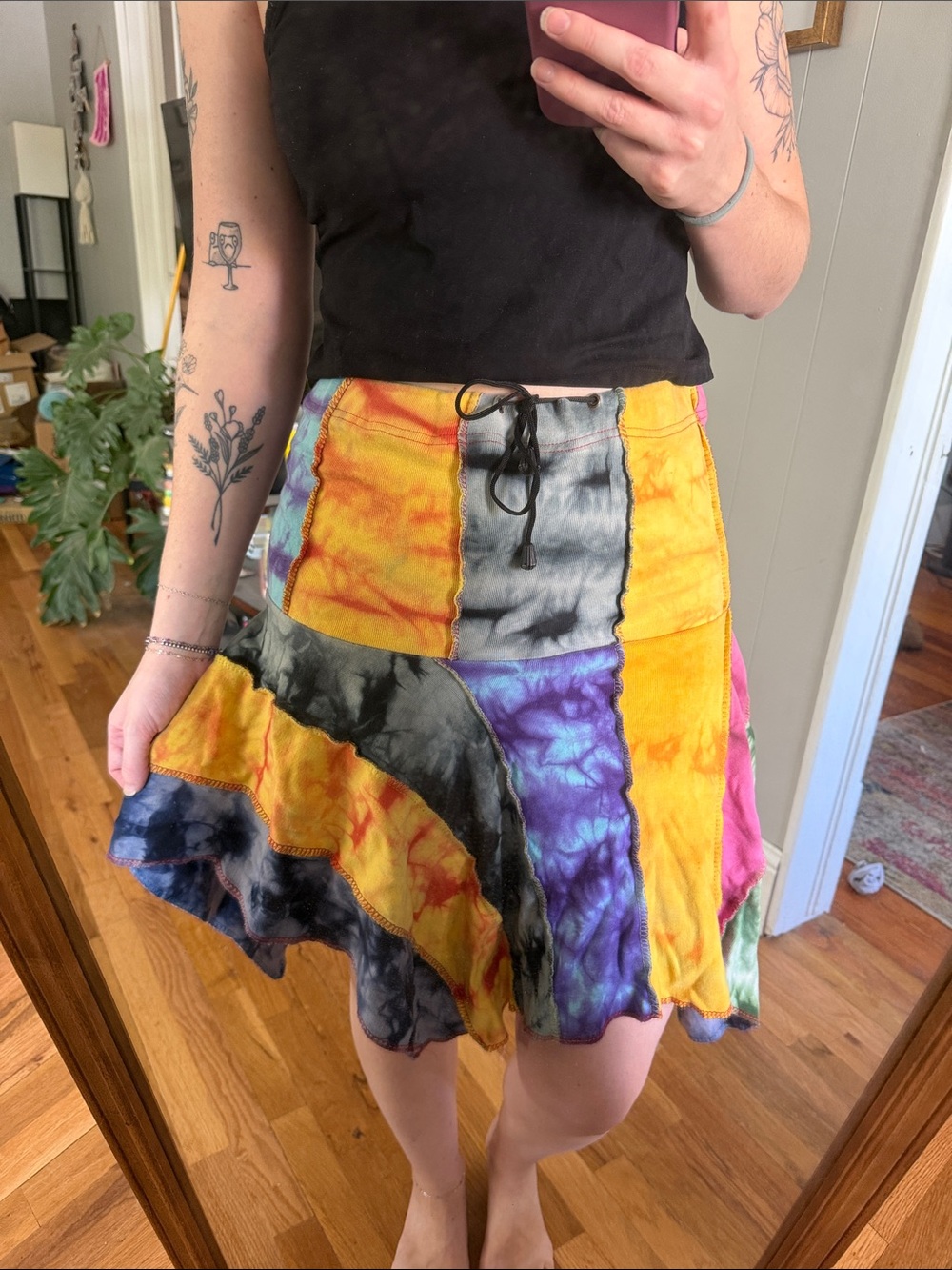 Source Unknown Multicolor Tie-Dye Patchwork Circle Skirt